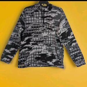Adidas Postgame Plaid Pullover Hoodie Size L Black Gray Pocket Camouflage